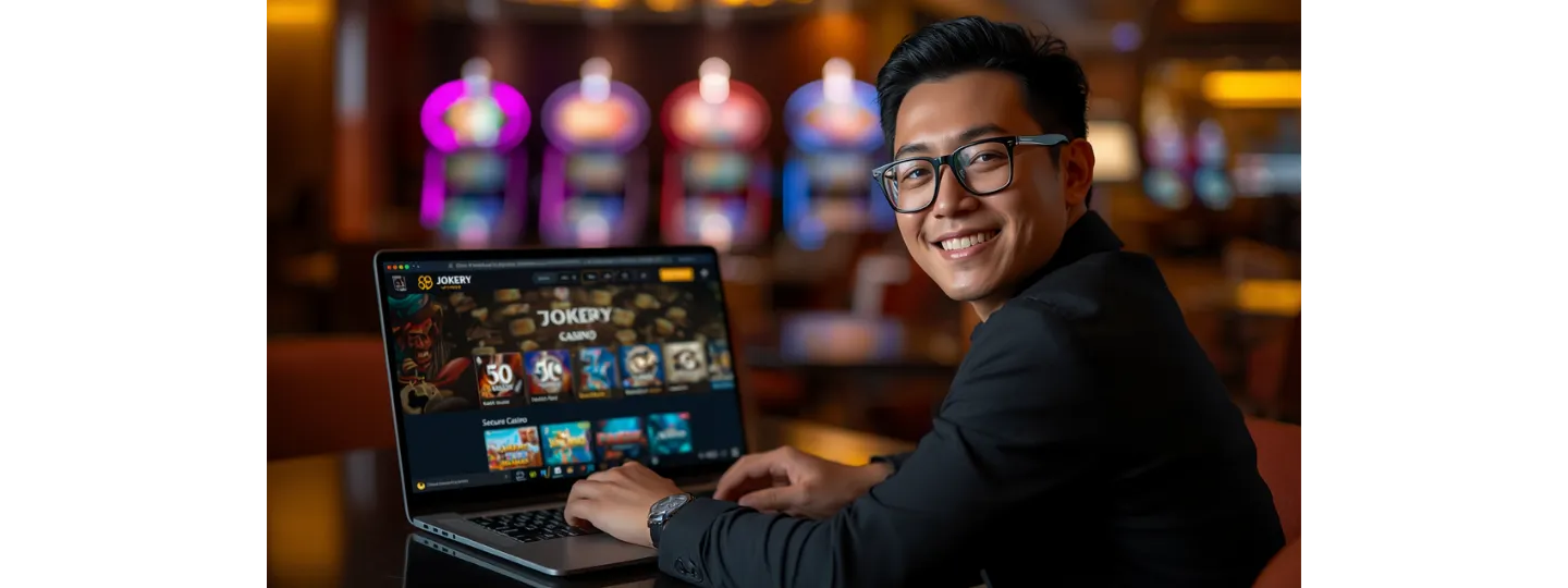 Spieler nutzt Jokery Casino auf Laptop im Online Casino